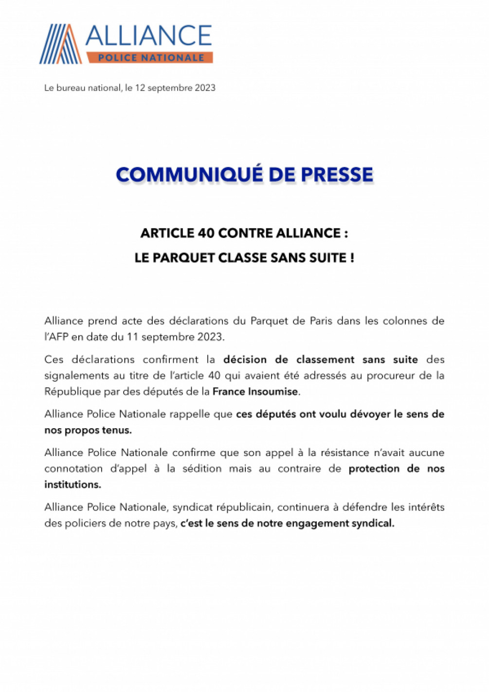 Article 40 : le parquet classe sans suite les signalements de LFI !